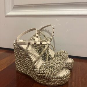 Valentino Garavani Beige Braided Wedge Sandals